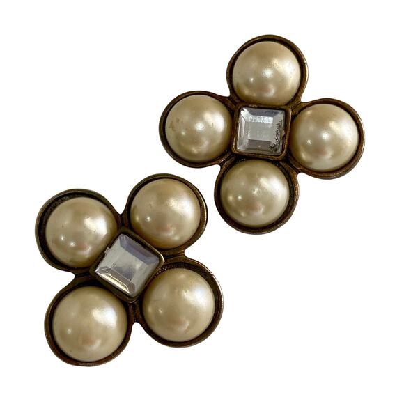 Vintage 50s Bluette Made in France Pearl & Rhinestone Bridal Shoe Purse Clips - Picture 1 of 8